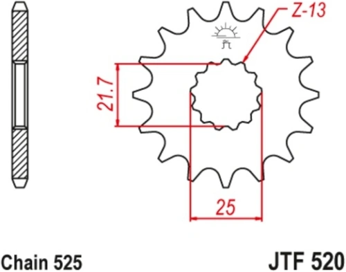 Reťazové koliesko s tlmiacou gumovou vrstvou pre sekundárne reťaze typu 525, JT (17 zubov) M290-4028-17RB