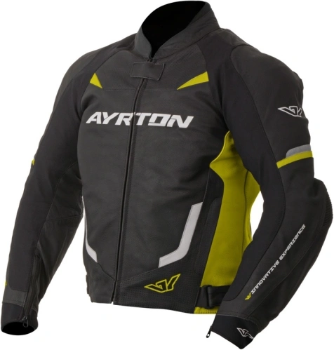 Kožená bunda na motorku Ayrton Evoline s odopínateľnou termálnou vestou - čierna / žltá fluo - 3XL (58)