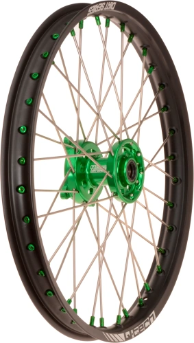 Predné koleso kompletný (21 "x 1,6") KAWASAKI, Q-TECH (čierny ráfik, zelený stred) M341-020