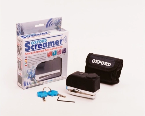 Zámok na brzdový kotúč s integrovaným alarmom Oxford OF229 Screamer, čap 7mm - chróm