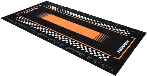 Textilný koberec pod motocykel PITLANE ORANGE L, OXFORD (oranžová/čierna, rozmer 200 x 100 cm, spĺňajúci predpisy FIM)