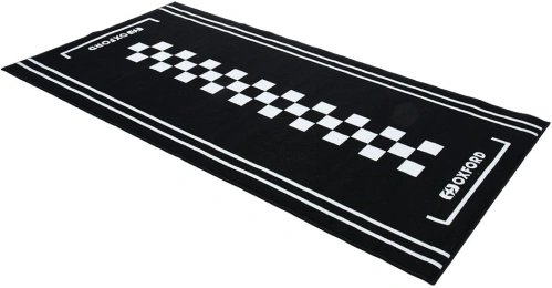Textilný koberec pod motocykel CAFE L, OXFORD (biela/čierna, rozmer 200 x 100 cm, spĺňajúci predpisy FIM)