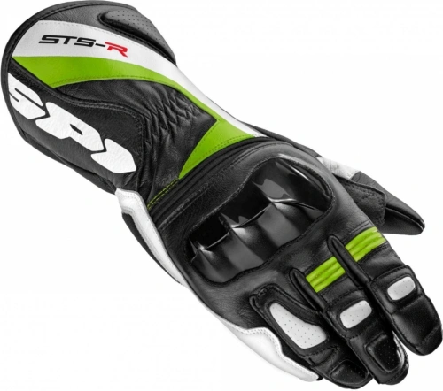 Športové celokožené pánske rukavice na motorku SPIDI STS R - čierne / zelené - XXL (12)