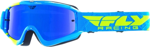 Motokrosové okuliare Fly Racing Zone RS - modrá / žltá fluo, modré zrkadlové plexi (s čapmi pre sľudy)