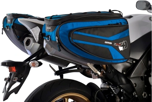 Bočné brašne na motocykel P50R, OXFORD - Anglicko (čierne / modré, objem 50l, pár)
