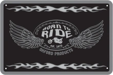 Plechová cedule BORN TO RIDE, OXFORD (šedá/černá, rozměr 30 x 20 cm)