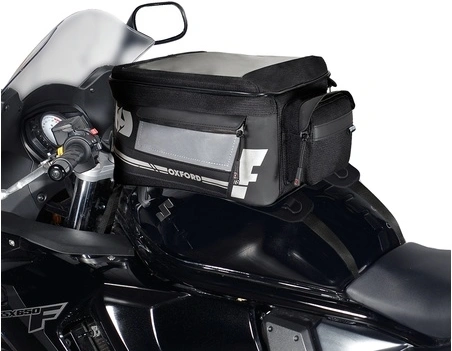 Tankbag na motocykel F1 s popruhmi, OXFORD - Anglicko (čierny, objem 18l)
