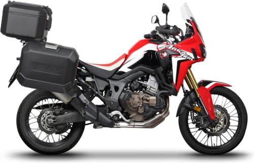 Kompletná sada čiernych hliníkových kufrov SHAD TERRA BLACK, 48L topcase 36L/47L bočné kufre, vrátane montážnej sady a platne SHAD HONDA CRF 1000 Africa Twin