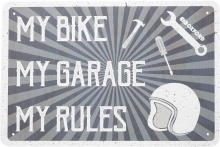 Plechová ceduľa MY RULES, OXFORD (sivá/krémová, rozmer 30 x 20 cm)