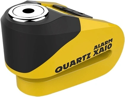 Zámok kotúčové brzdy na motorku OXFORD Quartz Alarm XA10 - integrovaný alarm, žltý / čierny, priemer čapu 10mm