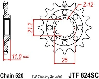 Reťazové koliesko JTF 824-14SC 14 zubov, 520