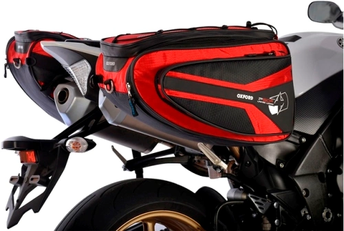 Bočné brašne na motocykel P50R, OXFORD - Anglicko (čierne / červené, objem 50l, pár)
