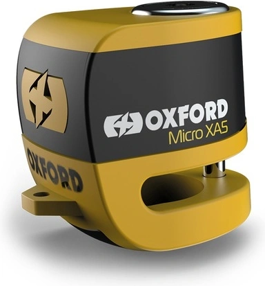 Zámok kotúčovej brzdy Micro XA5, OXFORD (integrovaný alarm, žltý/čierny, priemer čapu 5,5 mm)
