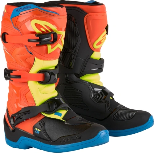 Boty TECH 3S YOUTH, ALPINESTARS, dětské (oranžová fluo/modrá/žlutá fluo/černá) 2024