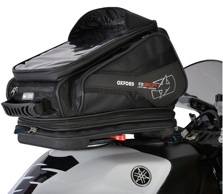 Tankbag na motocykel Q30R QR, OXFORD - Anglicko (čierny, s rýchloupínacím systémom na viečka nádrže, objem 30l)