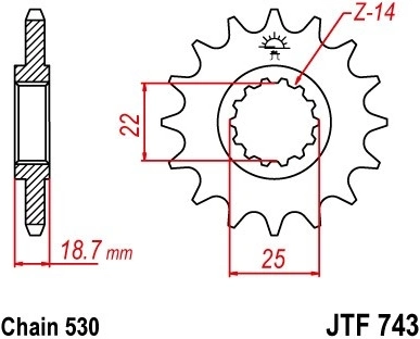Reťazové koliesko JT JTF 743-15RB 15 zubov, 530 rubber cushioned
