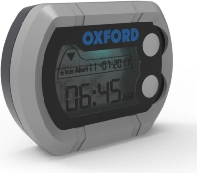 Digitálne hodinky a teplomer Oxford OF219 Micro Clock na motocykel vodeodolné - strieborná