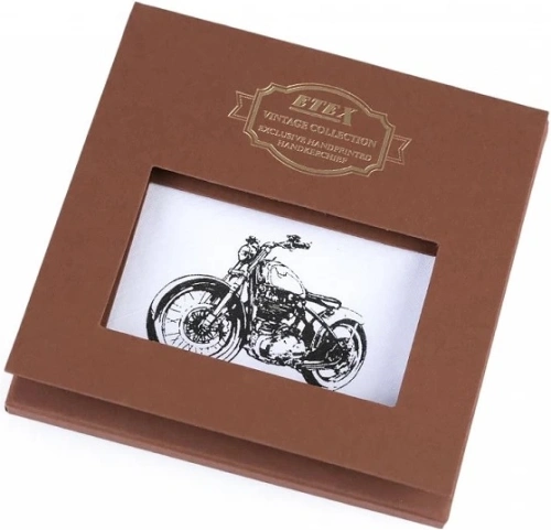 Pánska vreckovka v darčekovej kazete s potlačou (motocykel) - biela