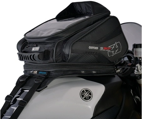 Tankbag na motocykel S30R, OXFORD (čierny, s popruhmi, objem 30 l)