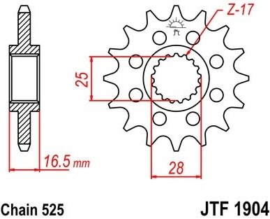 Reťazové koliesko JT JTF 1904-16RB 16 zubov, 525 pogumované JTF1904.16RB