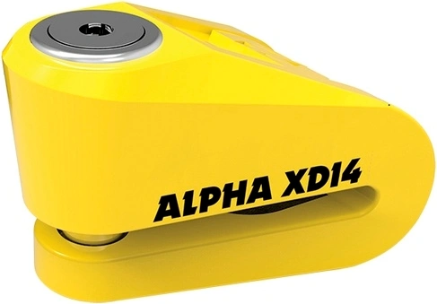 Zámok kotúčové brzdy na motorku OXFORD Alpha XD14 - žltý / čierny, priemer čapu 14mm