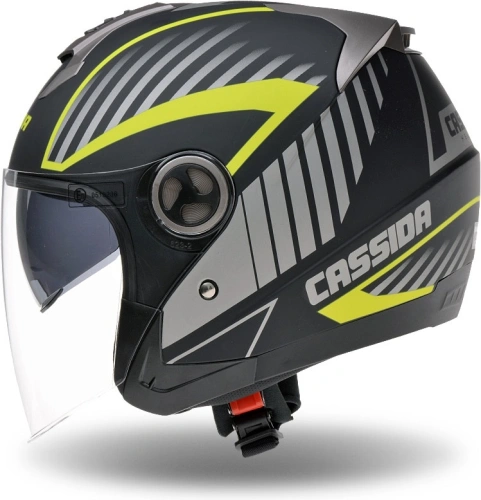 Otvorená prilba na motorku Cassida Magnum s dlhým plexi - čierna / sivá / žltá fluo - XS