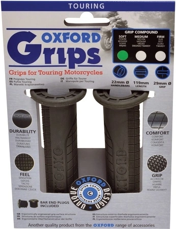 Gripy OxfordTouring - tmavo šedá guma, tvrdosť gumy medium, pár