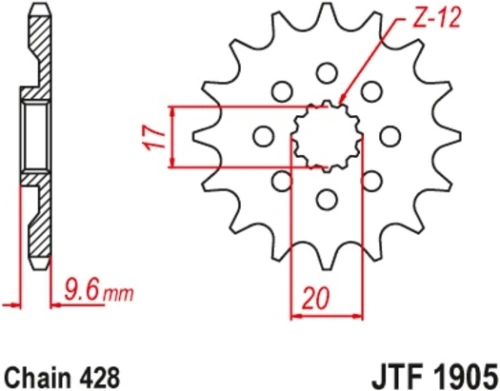 Reťazové koliesko pre sekundárne reťaze typu 428, JT (13 zubov) M290-2038-13