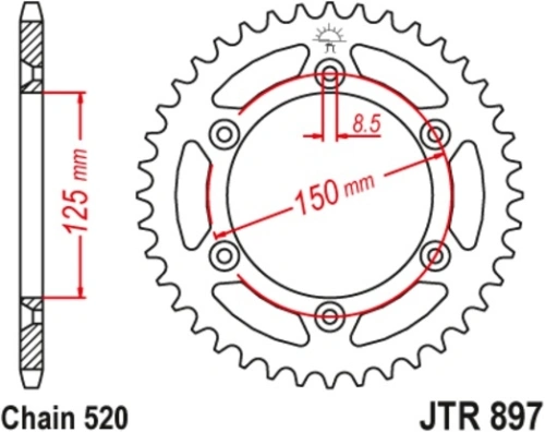 Oceľová rozeta pre sekundárne reťaze typu 520, JT (51 zubov) M270-3070-51