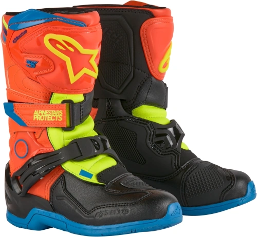 Boty TECH 3S KIDS, ALPINESTARS, dětské (oranžová fluo/modrá/žlutá fluo/černá) 2024